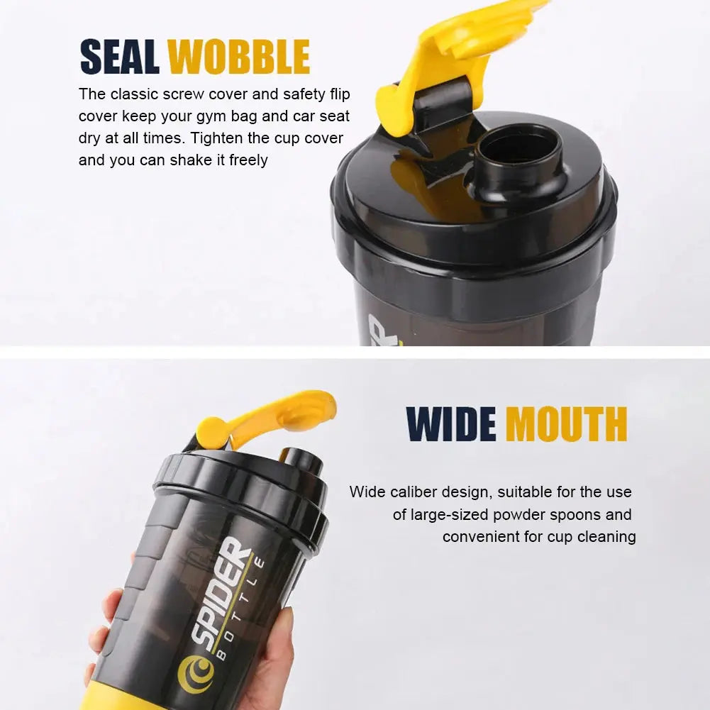 500ML/16oz Shaker Bottle Leak-proof Workout Shake Cup with Mixer Gym Sports Shaker Water Bottle with Pill & Supplement Storage SlimmingHut