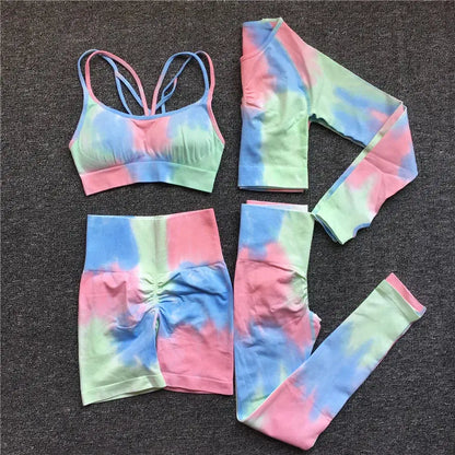 1Pcs Women Dye Sportswear Yoga Set Workout Leggings Push Up Pant Gym Shorts Seamless Fitness Sports Bra Tracksuit Yoga Suit - SlimmingHut