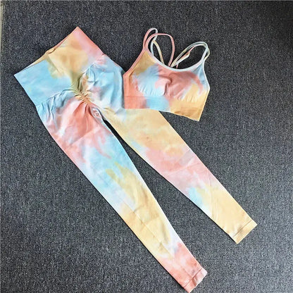 1Pcs Women Dye Sportswear Yoga Set Workout Leggings Push Up Pant Gym Shorts Seamless Fitness Sports Bra Tracksuit Yoga Suit - SlimmingHut