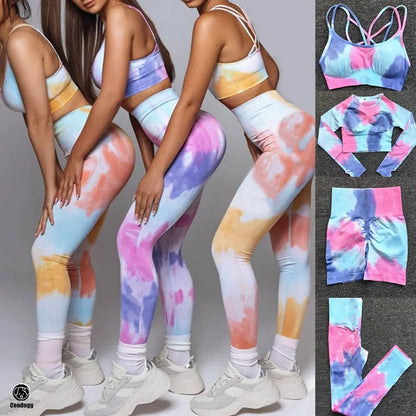 1Pcs Women Dye Sportswear Yoga Set Workout Leggings Push Up Pant Gym Shorts Seamless Fitness Sports Bra Tracksuit Yoga Suit - SlimmingHut