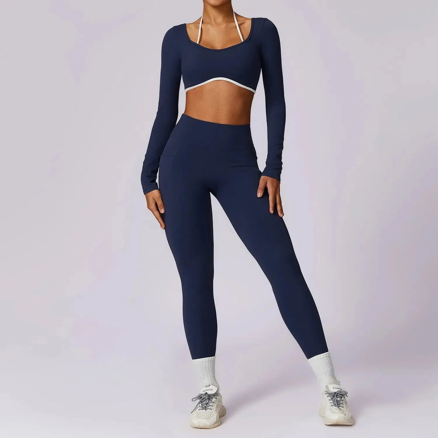 2 Pieces Women Tracksuit Yoga Set Workout Sportswear Gym Clothing Fitness Long Sleeve Crop Top High Waist Leggings Sports Suits - SlimmingHut