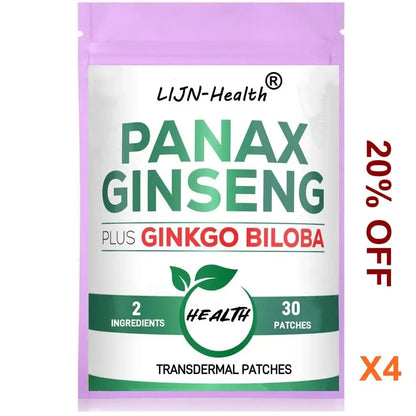 30 Patches Korean Red Panax Ginseng Transdermal Patches with Ginkgo Biloba Leaf Energy Brain Health Immune System - SlimmingHut