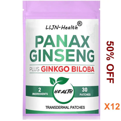 30 Patches Korean Red Panax Ginseng Transdermal Patches with Ginkgo Biloba Leaf Energy Brain Health Immune System - SlimmingHut