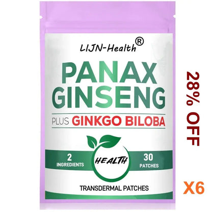 30 Patches Korean Red Panax Ginseng Transdermal Patches with Ginkgo Biloba Leaf Energy Brain Health Immune System - SlimmingHut