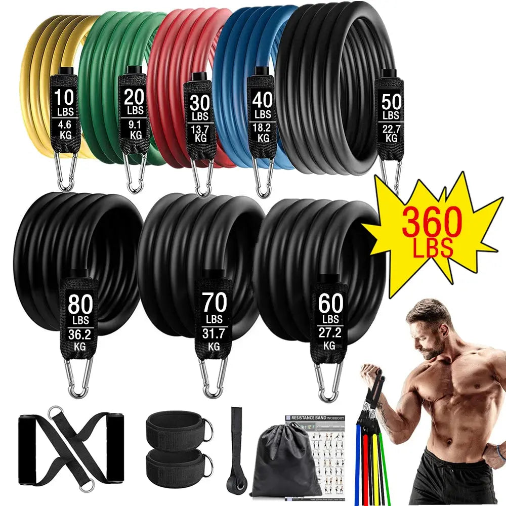 360lbs Fitness Exercises Resistance Bands Set Elastic Tubes Pull Rope Yoga Band Training Workout Equipment for Home Gym Weight SlimmingHut