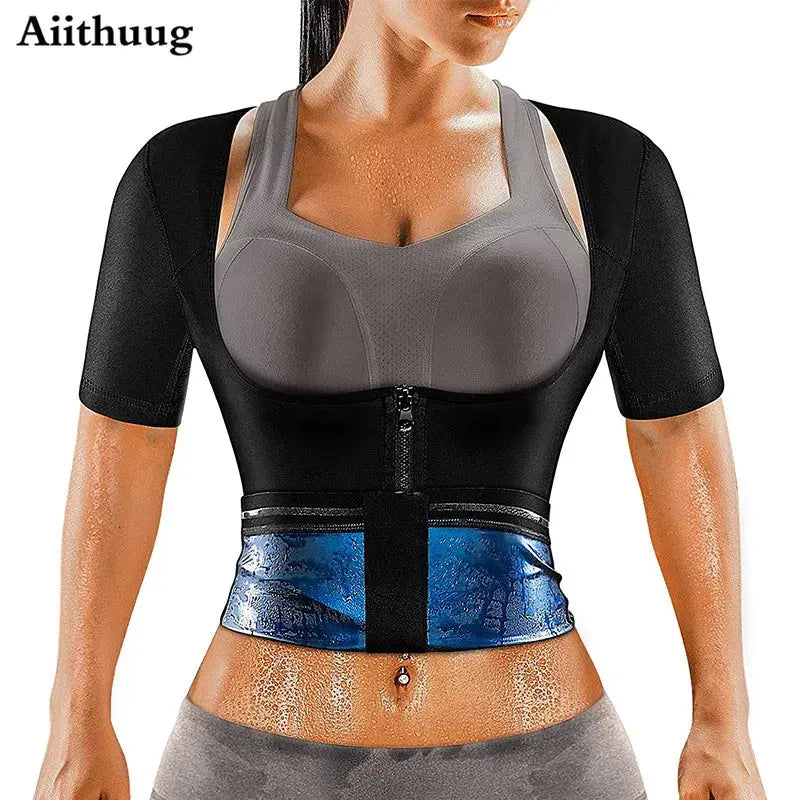 Aiithuug Women Weight Loss Corsets Body Shaper Corset Slim Fat Burn Shirt 5 Times Sweating Short Sleeve Polymer Sauna Sweat Suit SlimmingHut