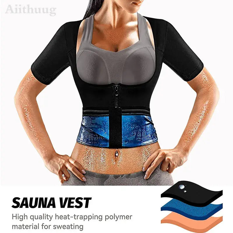 Aiithuug Women Weight Loss Corsets Body Shaper Corset Slim Fat Burn Shirt 5 Times Sweating Short Sleeve Polymer Sauna Sweat Suit SlimmingHut