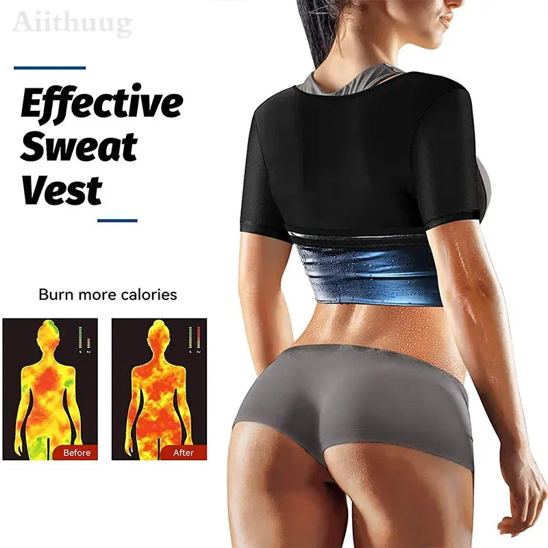 Aiithuug Women Weight Loss Corsets Body Shaper Corset Slim Fat Burn Shirt 5 Times Sweating Short Sleeve Polymer Sauna Sweat Suit SlimmingHut