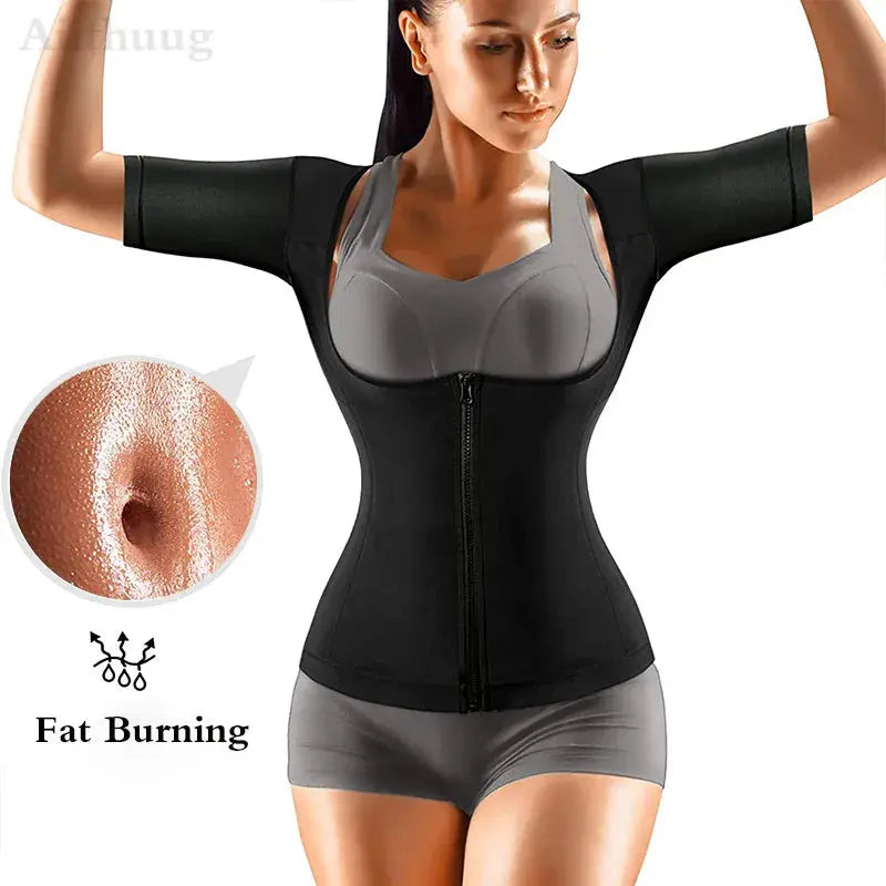 Aiithuug Women Weight Loss Corsets Body Shaper Corset Slim Fat Burn Shirt 5 Times Sweating Short Sleeve Polymer Sauna Sweat Suit SlimmingHut