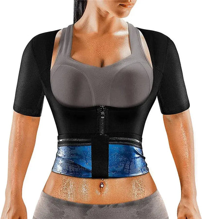 Aiithuug Women Weight Loss Corsets Body Shaper Corset Slim Fat Burn Shirt 5 Times Sweating Short Sleeve Polymer Sauna Sweat Suit - SlimmingHut