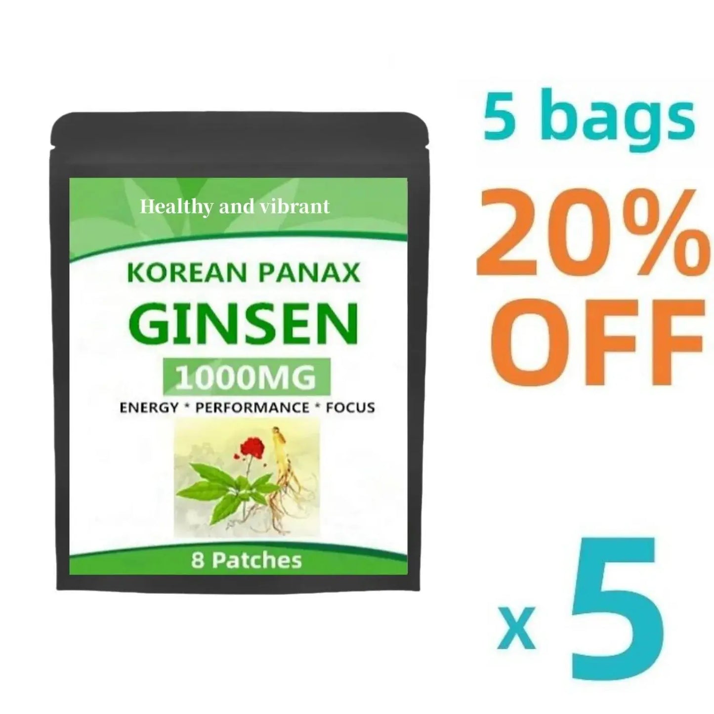 Natural Red Panax Ginseng 8 Energy Patches w/High Ginsenosides for Energy, Performance & Focus Pills for Men & Women - SlimmingHut