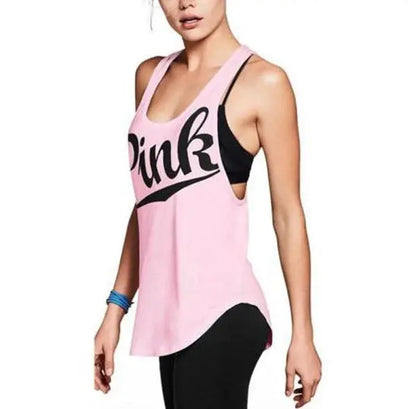 Hirigin New Women Yoga Vest Fitness Stretch Workout Sleeveless Tank Tops Summer Casual Loose Pink Love Letter Sportswear - SlimmingHut