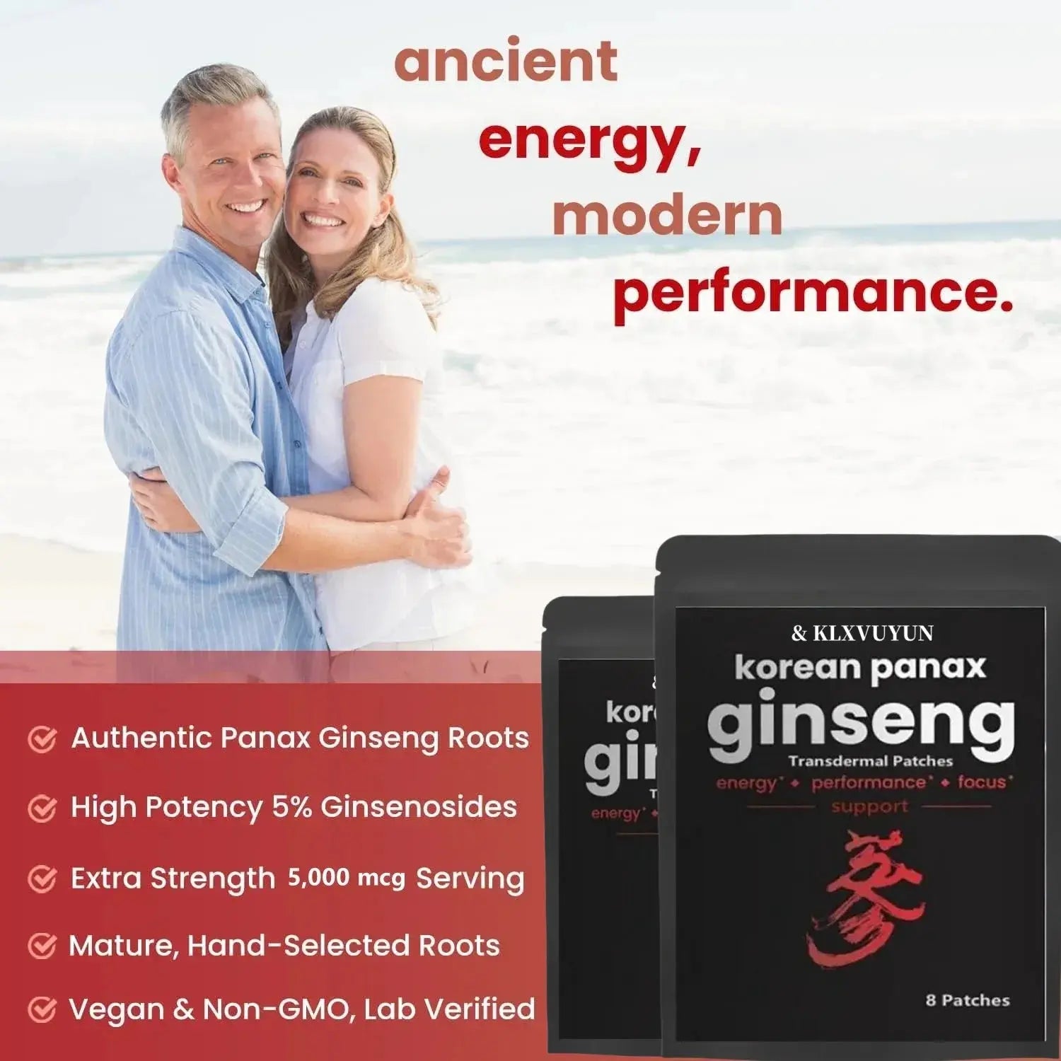 Korean Red Panax Ginseng 5000mcg 8 Transdermal Patches Strength Root ct Powder Supplement With High Ginsenosides SlimmingHut