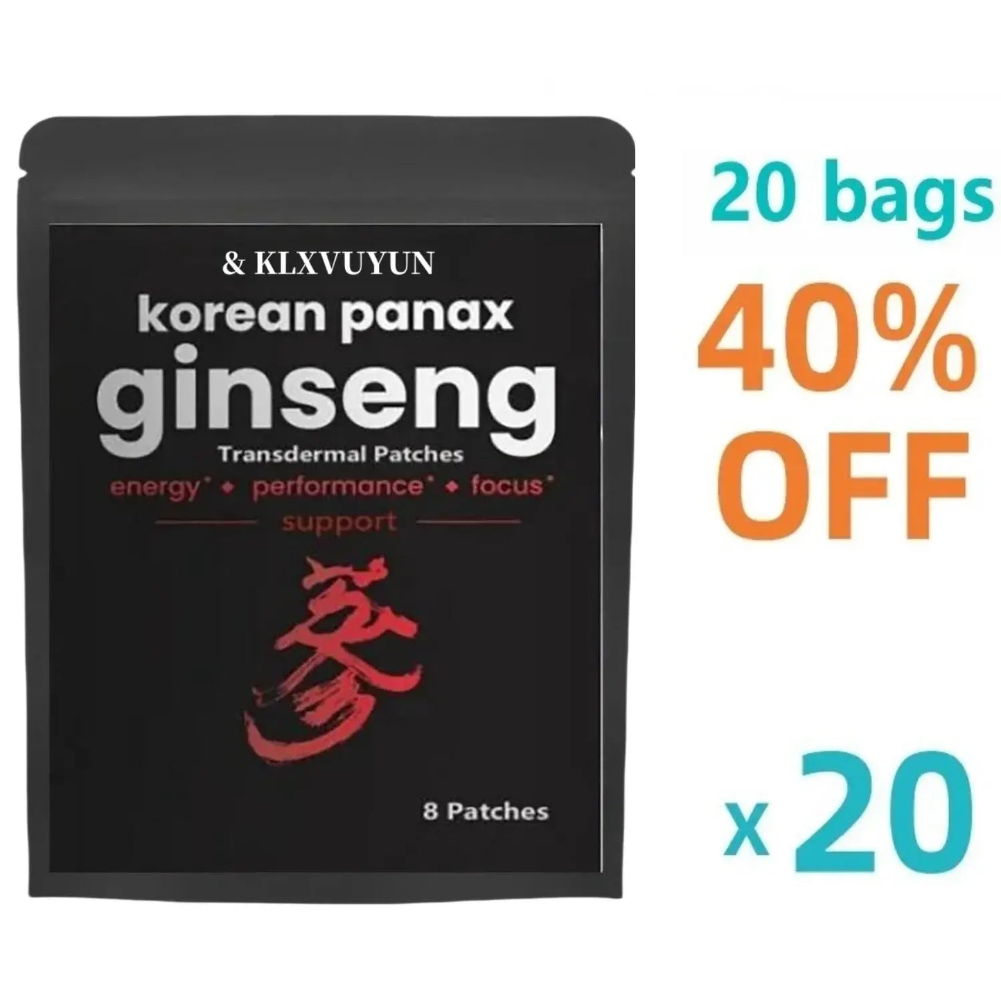 Korean Red Panax Ginseng 5000mcg 8 Transdermal Patches Strength Root ct Powder Supplement With High Ginsenosides - SlimmingHut