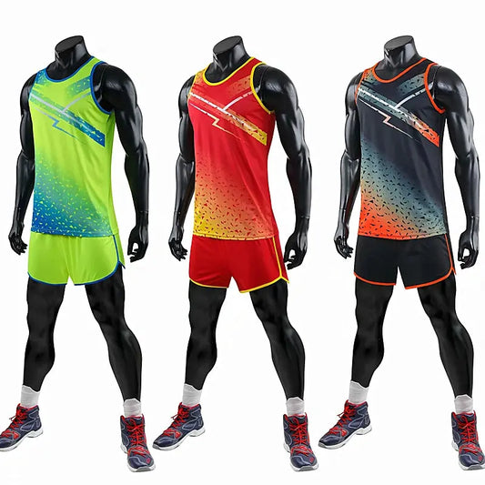 Men Women Camisetas Vest+Shorts Competition Running Set Track and field Sportswear Sprint Running Suit T-shirts Marathon Clothes - SlimmingHut