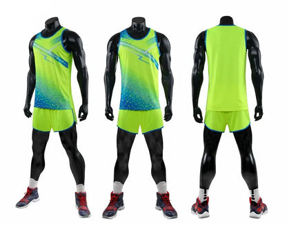 Men Women Camisetas Vest+Shorts Competition Running Set Track and field Sportswear Sprint Running Suit T-shirts Marathon Clothes - SlimmingHut