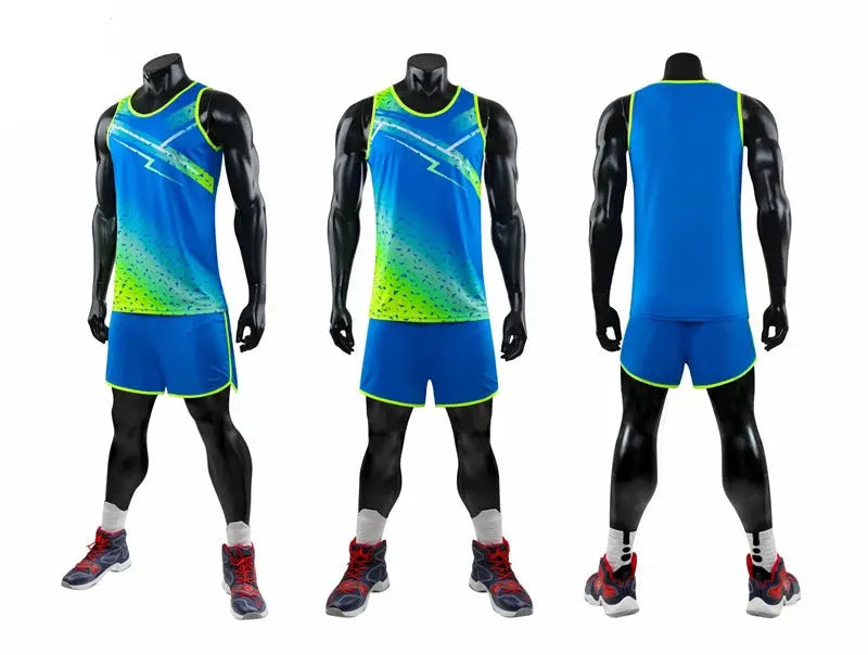 Men Women Camisetas Vest+Shorts Competition Running Set Track and field Sportswear Sprint Running Suit T-shirts Marathon Clothes - SlimmingHut