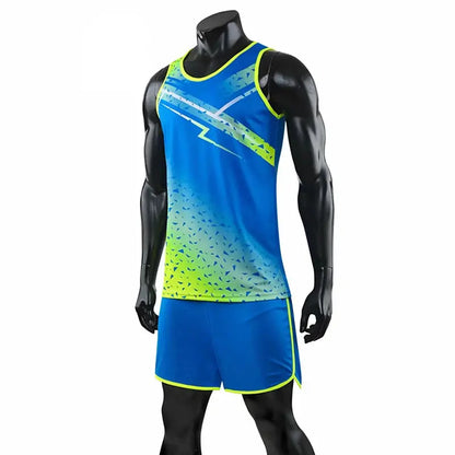 Men Women Camisetas Vest+Shorts Competition Running Set Track and field Sportswear Sprint Running Suit T-shirts Marathon Clothes - SlimmingHut