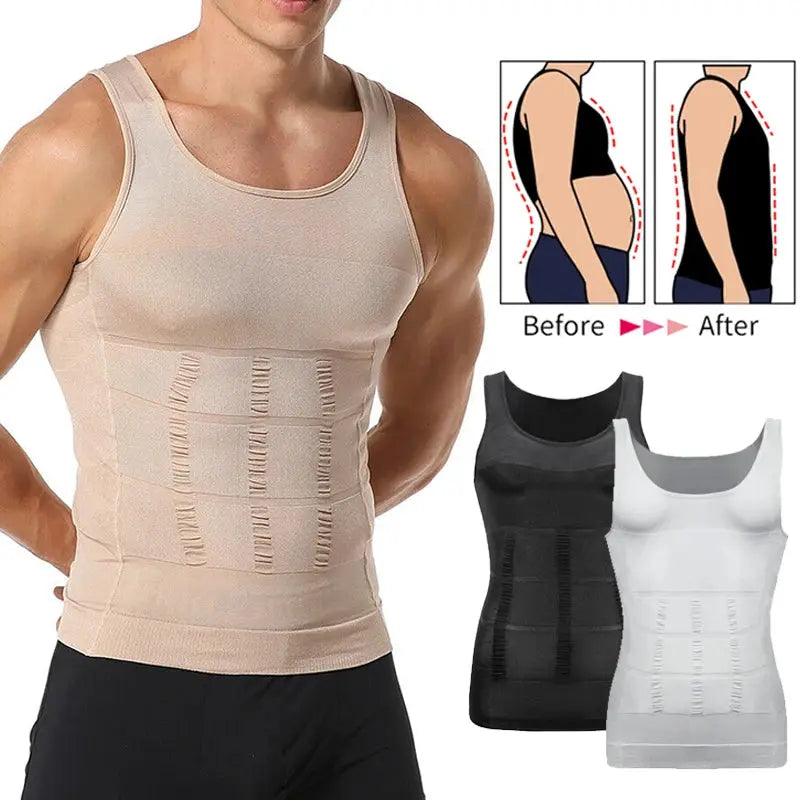 Mens Slimming Body Shaper Vest Shirt Abs Abdomen Slim Gym Workout Tummy Control Compression Tank Top Sleeveless Shapewear SlimmingHut