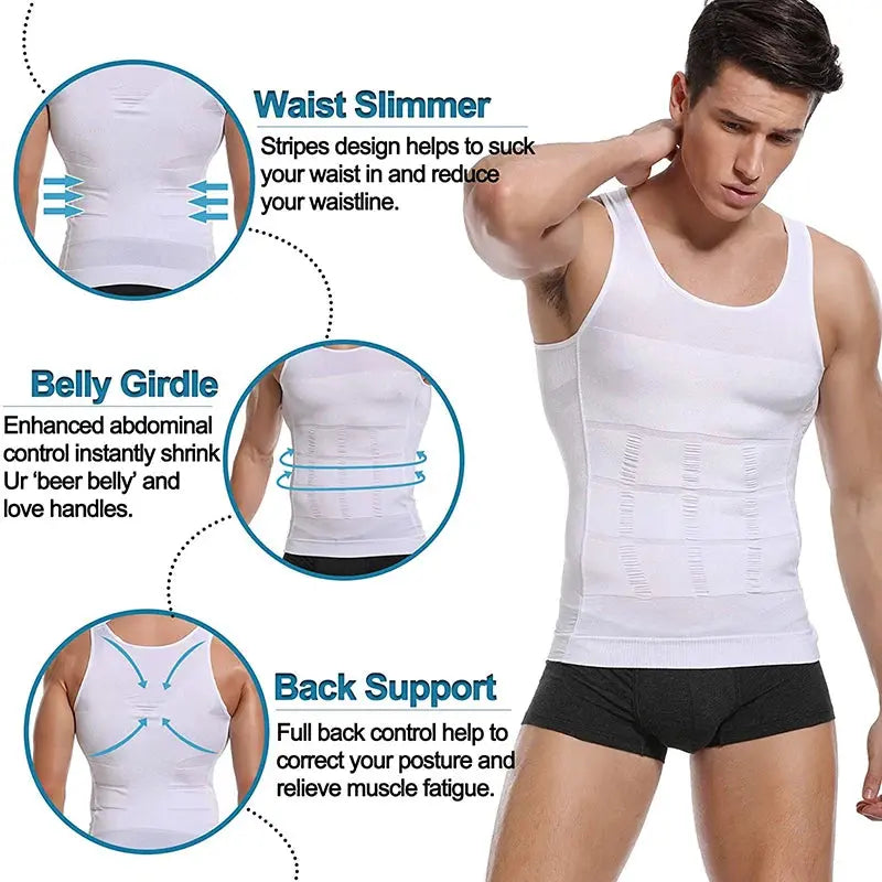 Mens Slimming Body Shaper Vest Shirt Abs Abdomen Slim Gym Workout Tummy Control Compression Tank Top Sleeveless Shapewear SlimmingHut