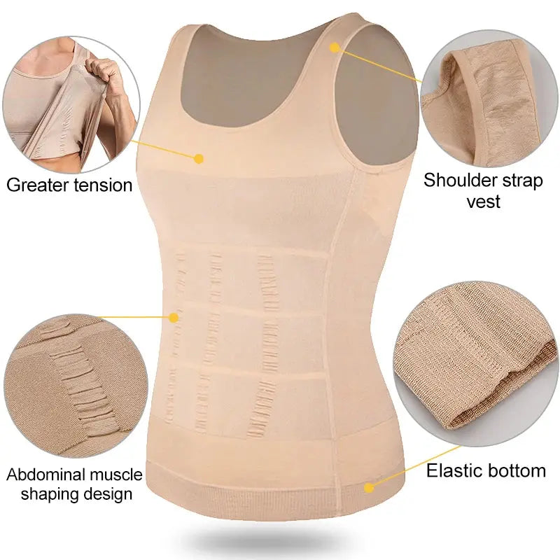 Mens Slimming Body Shaper Vest Shirt Abs Abdomen Slim Gym Workout Tummy Control Compression Tank Top Sleeveless Shapewear SlimmingHut