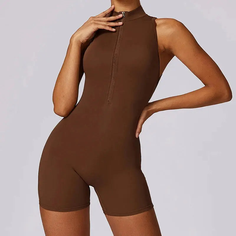 New V Back Scrunch Sports Jumpsuit Women Gym Rompers Sleeveless Sportswear Bodysuits Women Zipper One-Piece Suit Yoga Clothing - SlimmingHut