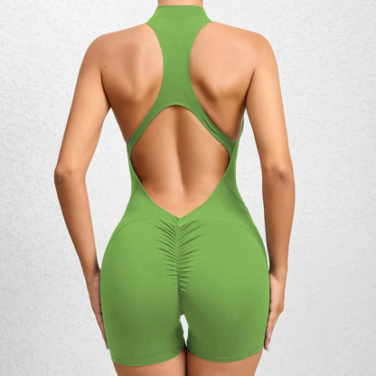 New V Back Scrunch Sports Jumpsuit Women Gym Rompers Sleeveless Sportswear Bodysuits Women Zipper One-Piece Suit Yoga Clothing - SlimmingHut