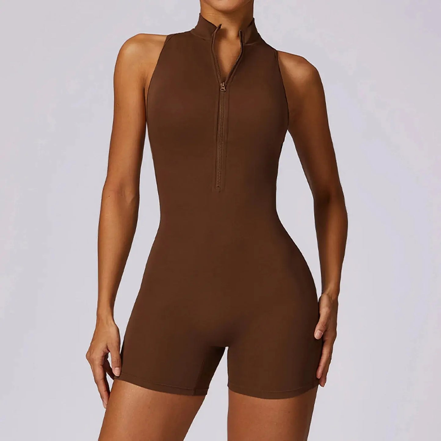 New V Back Scrunch Sports Jumpsuit Women Gym Rompers Sleeveless Sportswear Bodysuits Women Zipper One-Piece Suit Yoga Clothing - SlimmingHut