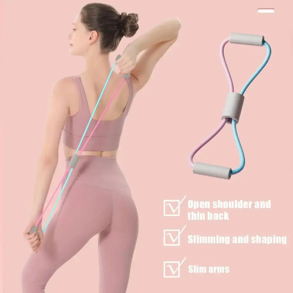 Resistance Bands Yoga 8 Word Tension Device Back Training Arm Open Fitness Rope Neck Exercise Stretch Equipment Belt Silico U9v3 - SlimmingHut