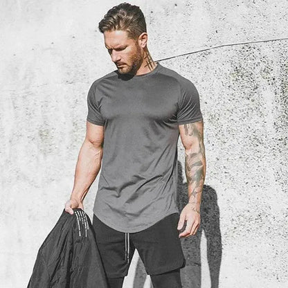 Running Shirt Men Mesh Fitness Tops Tees Sport O-neck T-shirt Gym Training Short Sleeve Workout Breathable Sportswear Jerseys - SlimmingHut