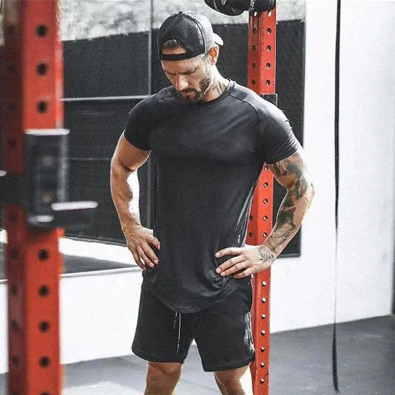 Running Shirt Men Mesh Fitness Tops Tees Sport O-neck T-shirt Gym Training Short Sleeve Workout Breathable Sportswear Jerseys - SlimmingHut