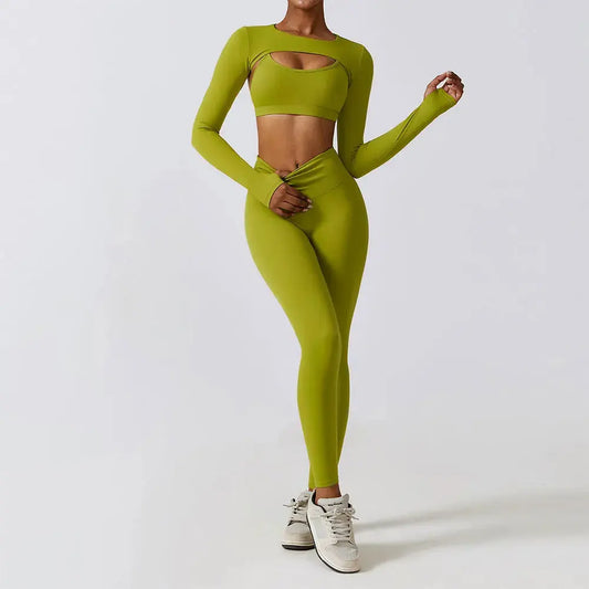 Sportswear Yoga Set Women's Workout Clothes Athletic Wear Sports Gym Legging Seamless Fitness Bra Crop Top Long Sleeve Yoga Suit - SlimmingHut