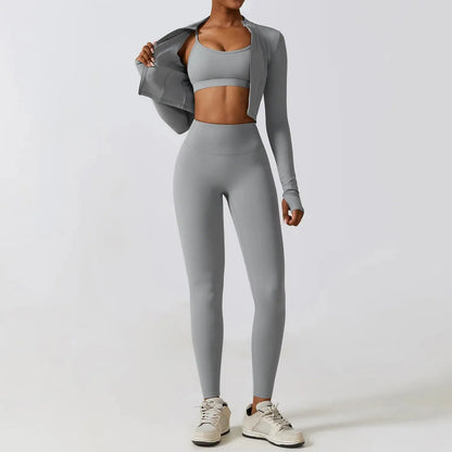 Sportswear Yoga Set Women's Workout Clothes Athletic Wear Sports Gym Legging Seamless Fitness Bra Crop Top Long Sleeve Yoga Suit - SlimmingHut