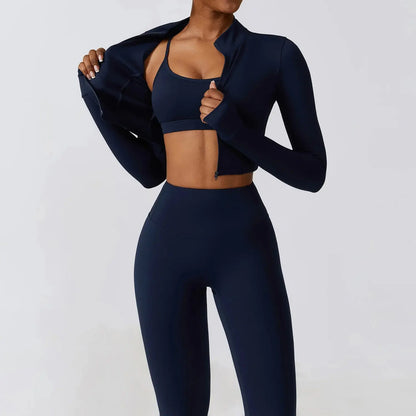 Sportswear Yoga Set Women's Workout Clothes Athletic Wear Sports Gym Legging Seamless Fitness Bra Crop Top Long Sleeve Yoga Suit - SlimmingHut