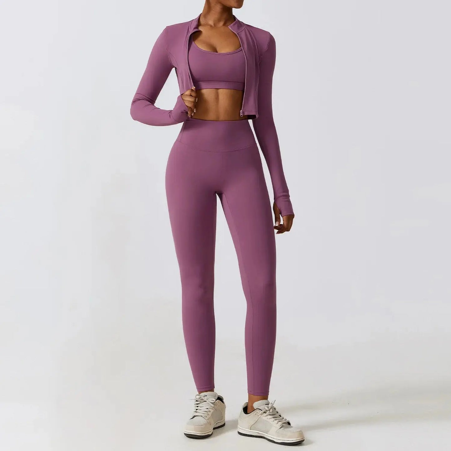 Sportswear Yoga Set Women's Workout Clothes Athletic Wear Sports Gym Legging Seamless Fitness Bra Crop Top Long Sleeve Yoga Suit - SlimmingHut