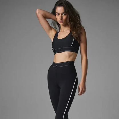 Yoga suit with full logo Pilates two-piece sportswear set with soft cushioned skin friendly fabric - SlimmingHut