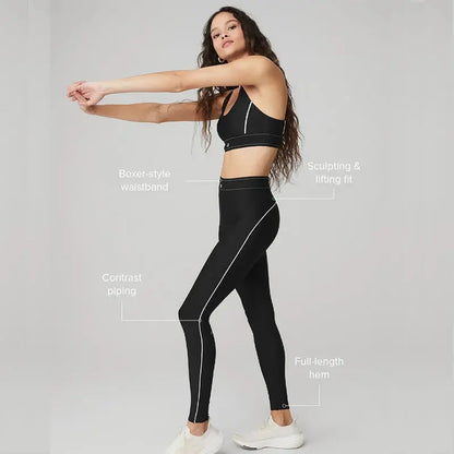 Yoga suit with full logo Pilates two-piece sportswear set with soft cushioned skin friendly fabric - SlimmingHut