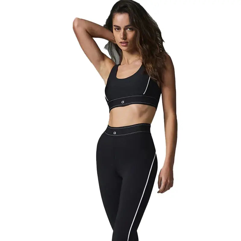 Yoga suit with full logo Pilates two-piece sportswear set with soft cushioned skin friendly fabric - SlimmingHut